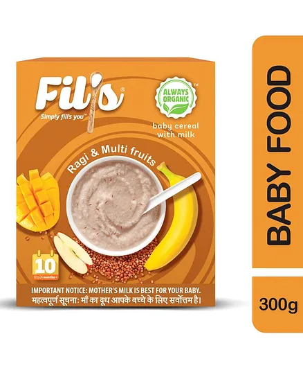 Fil's Organic Baby Cereal With Milk Ragi & Multi Fruits - 300 gm