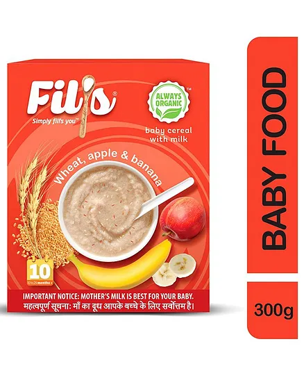Fil's Organic Baby Cereal With Milk Wheat Apple & Banana - 300 gm