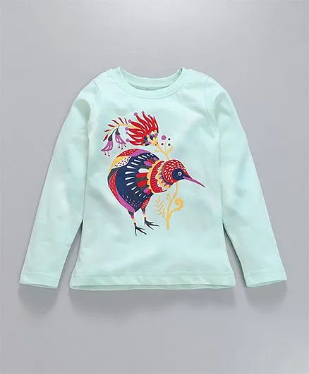 KiddoPanti Full Sleeves Bird Print Top - Sea Green