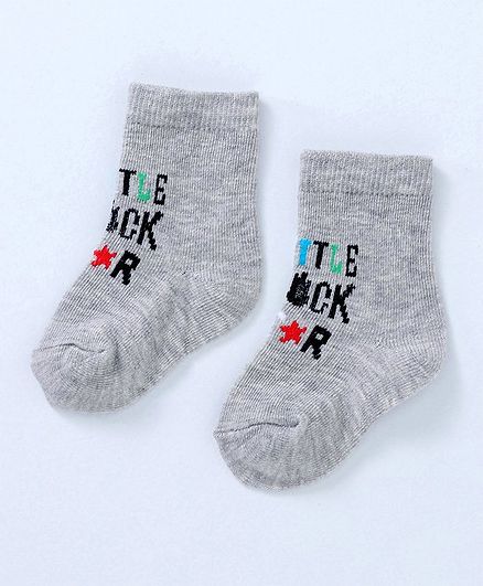 Cute Walk by Babyhug Ankle Length Antibacterial Non Terry Socks Text Design - Grey