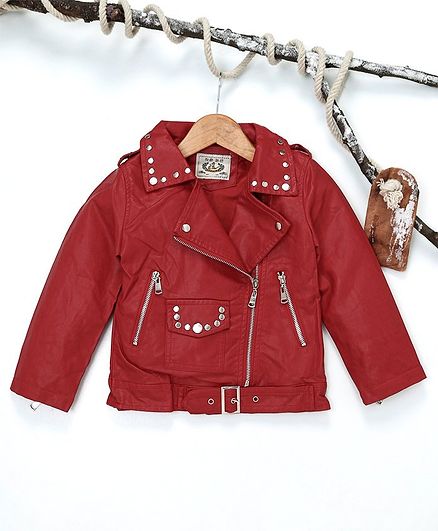 Kookie Kids Front Zip Closure Full Sleeves Jacket - Red