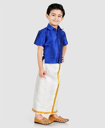 Babyhug Half Sleeve Shirt & Mundu Set - Blue White
