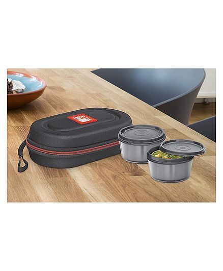 Milton Nutri Lunch Box Elegant Tiffin With Microwavable Steel Container Pack of 2 Black - 700 ml
