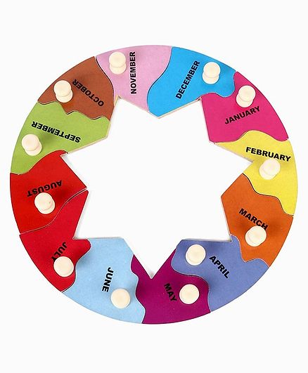 Kinder Creative Wooden Month Puzzle With Knobs Puzzle - Multicolor