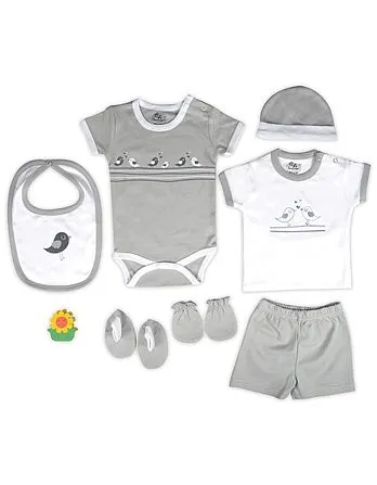 Beebop Babee's Clothing Gift Set Bird Print Pack of 7 - Grey
