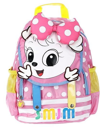 SMJM Cartoon Graphic School Bag Pink Yellow - 11.8 Inches