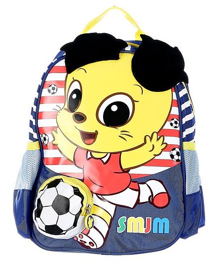 SMJM Striped Graphic School Bag Blue Red - 11.8 Inches