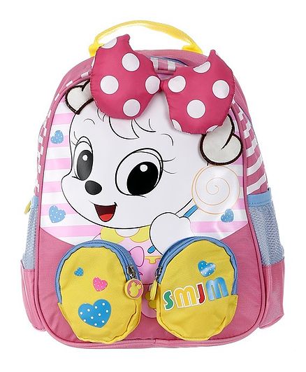 SMJM Striped Graphic School Bag Pink - 11.8 Inches
