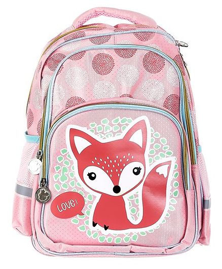 SMJM Fox Printed School Bag Pink - 15.7 Inches