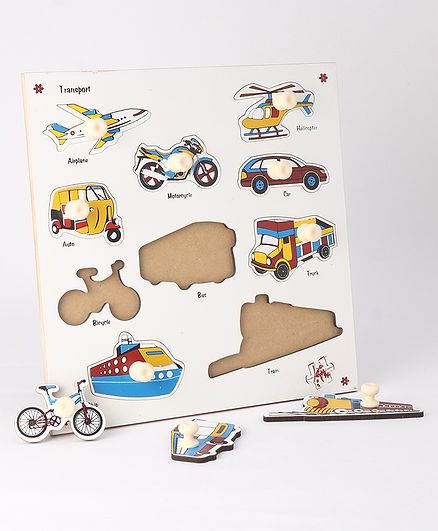 Kinder Creative Wooden 10 Vehicles With Knobs Puzzle - Multicolor