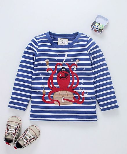 Kookie Kids Octopus Print Full Sleeves T-Shirt - Blue & White