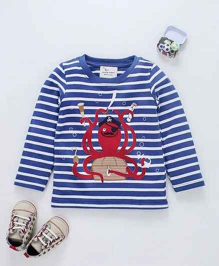 Kookie Kids Octopus Print Full Sleeves T-Shirt - Blue & White