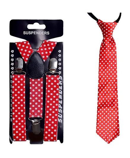 Tiekart Polka Dot Print Tie And Suspenders - Red