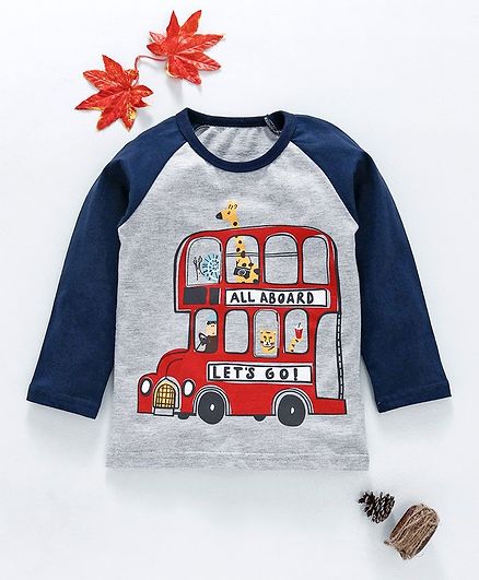 Kookie Kids Bus Print Full Sleeves Tee - Grey