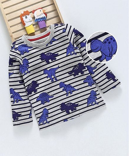 Kookie Kids Dinosaur Printed Full Sleeves Tee - Grey