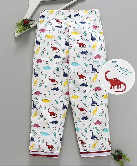 Kookie Kids Dinosaur Print & Flower Print Pajama - White