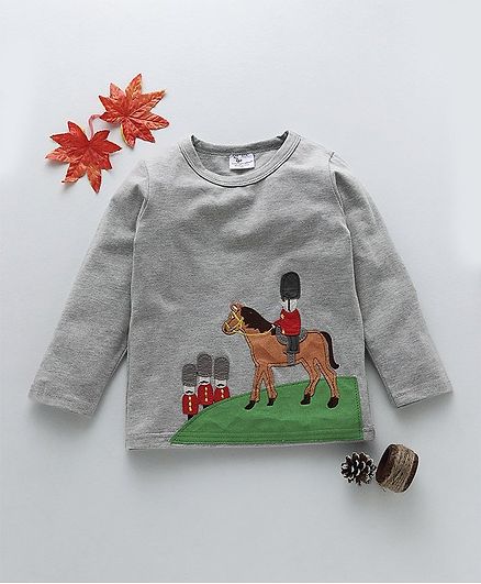 Kookie Kids Soldier On A Horse Patch Full Sleeves Tee - Grey