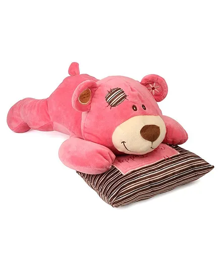 Starwalk Sleeping Teddy Bear Soft Toy With Pillow Pink - Length 42 cm