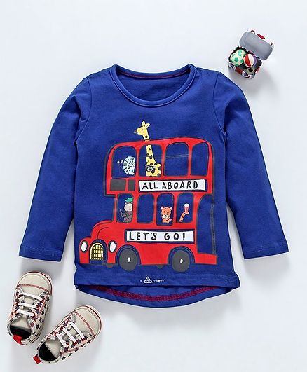 Kookie Kids Bus Printed Full Sleeves Tee - Blue