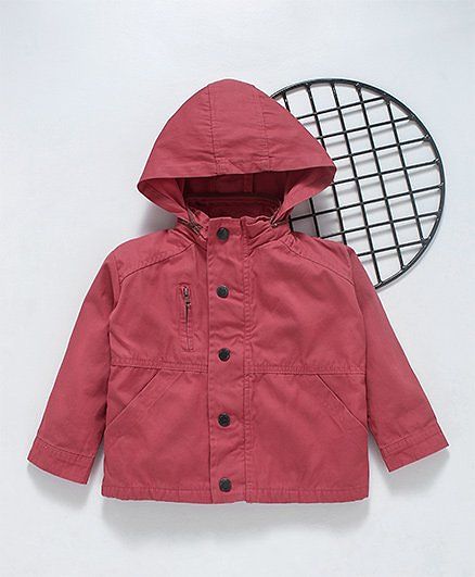 Memory Life Solid Full Sleeves Hooded Jacket - Coral