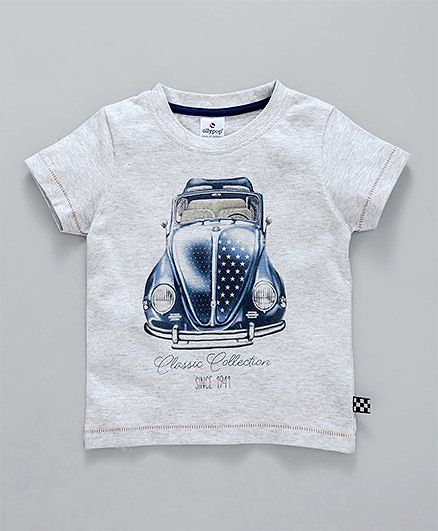 Ollypop Half Sleeves Tee Car Print - Grey