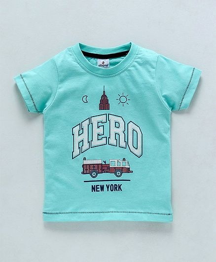 Ollypop Half Sleeves Tee Hero Print - Sea Green