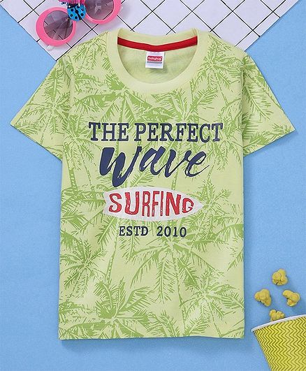 Babyhug Half Sleeves Tee Surfing Print - Light Yellow