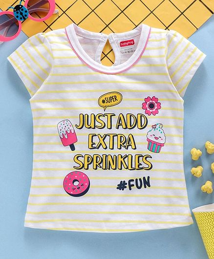 Babyhug Half Sleeves Tee Graphic Print - Yellow Stripe