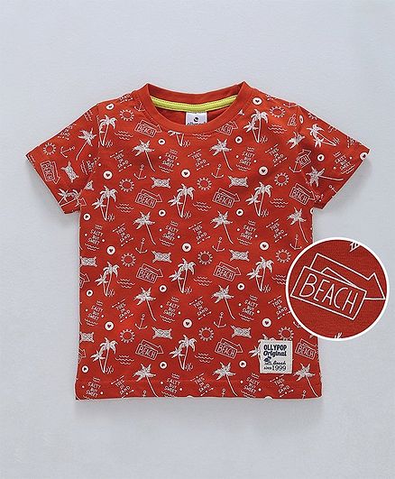 Ollypop Half Sleeves Tee Beach Print - Orange