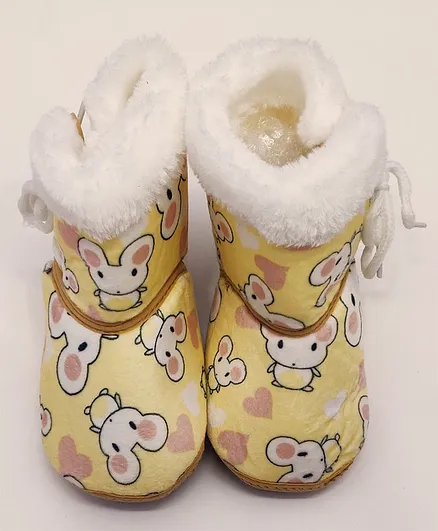 Kid-O-World Cartoon Printed Boot Style Booties - Yellow