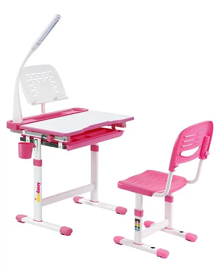 Alex Daisy Pluto Kids Height Adjustable Study Table & Chair With Lamp - Pink