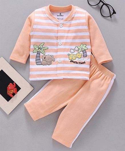 Child World Full Sleeves Night Suit Animal & Tree Patch - Peach
