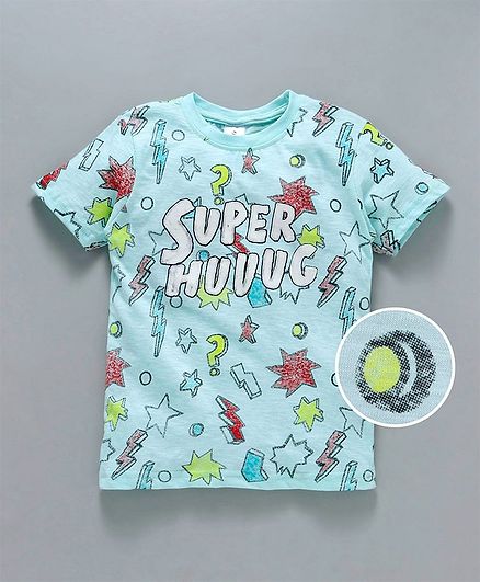 Ollypop Half Sleeves Tee Super Hug Print - Blue