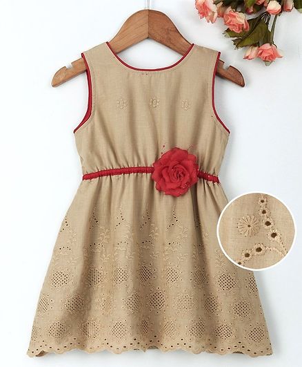 Enfance Core Sleeveless Flower Applique Embroidered Dress - Beige
