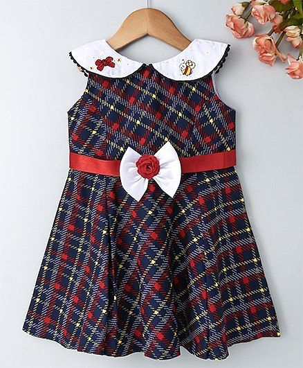 Enfance Core Sleeveless Peter Pan Collar Neck Checked Dress - Red