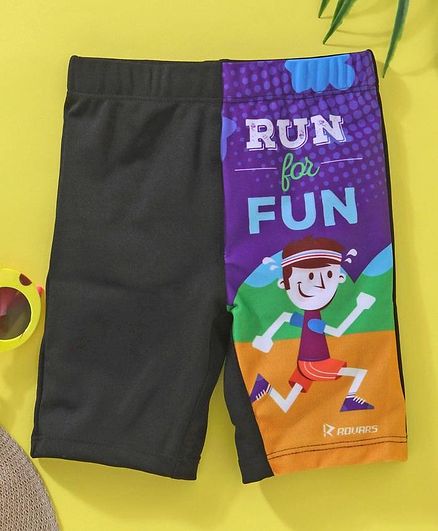 Rovars Swimming Trunks Run & Fun Print - Black & purple