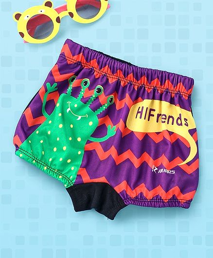 Rovars Swimming Trunks Hi Friend Print - Pink & Purple