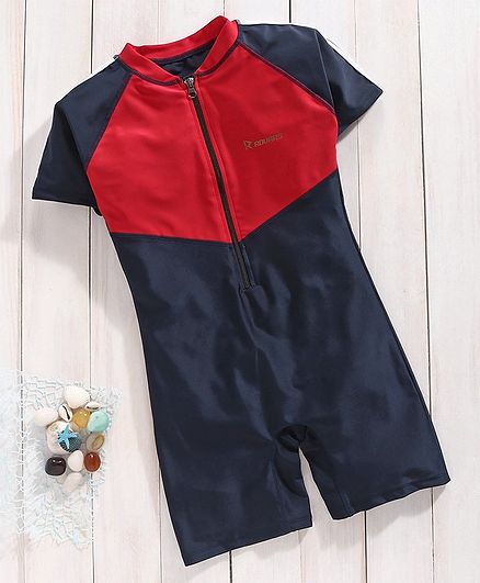 Rovars Half Sleeves Legged Swimsuit - Navy Blue Red