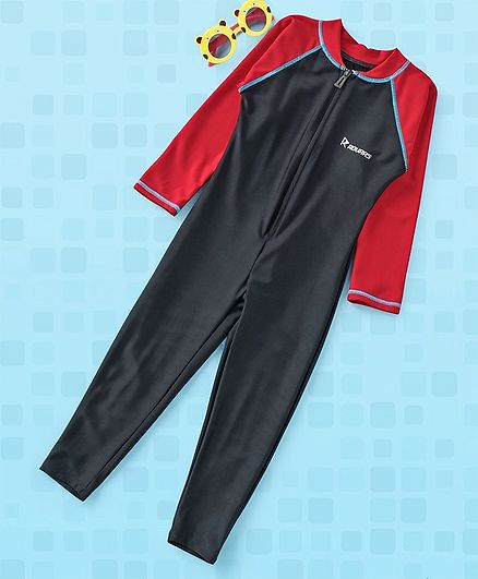 Rovars Full Sleeves Legged Swimsuit - Black Red