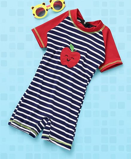 Rovars Half Sleeves Bodysuit Swimwear Apple Patch - Red