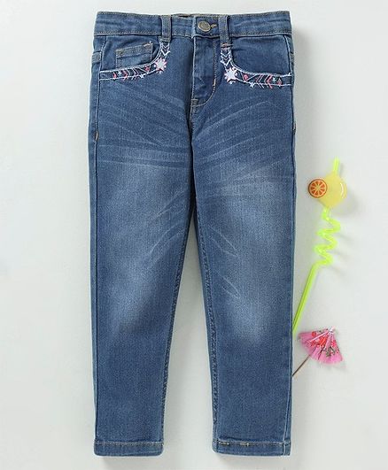 Babyhug Elastic Waist Full Length Jeans - Blue