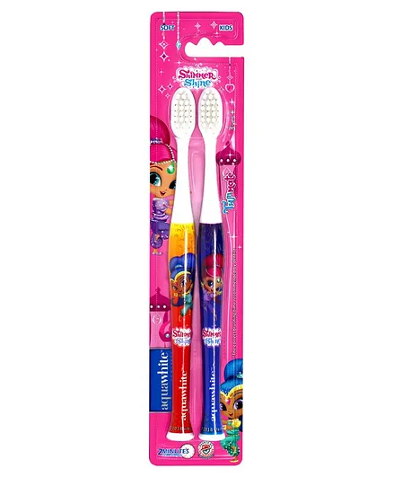 aquawhite Shimmer and Shine TwinMate Kids Soft Toothbrush - Red Blue