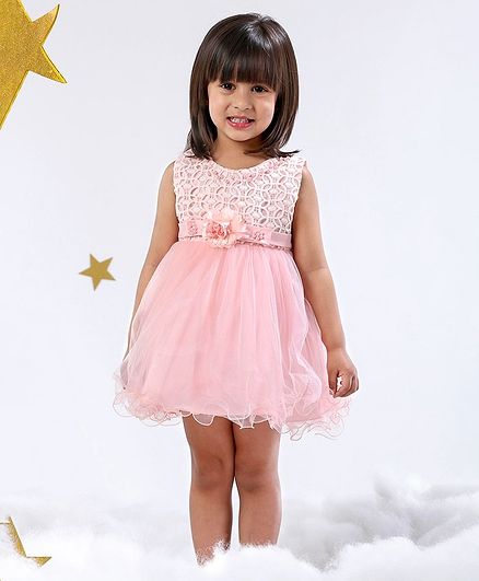 Mark & Mia Beads Embellished Sleeveless Net Dress - Light Pink