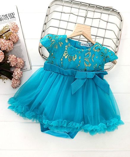 Mark & Mia Floral Embroidery Work Cap Sleeves Onesie Dress - Blue