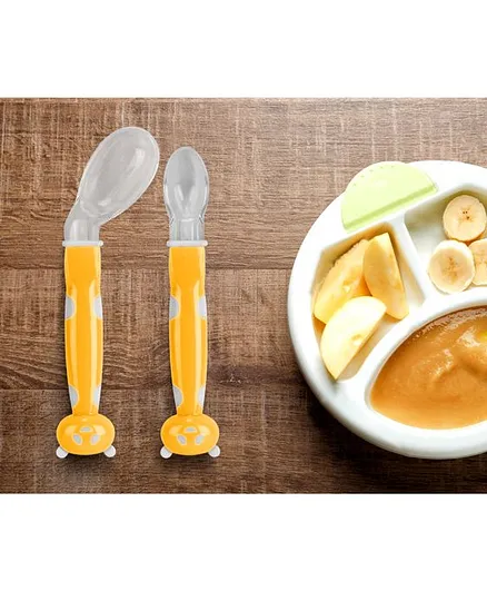 Kassy Pop Baby Feeding Silicone Spoon Panda Face Pack of 2 - Yellow