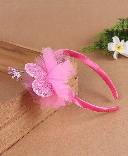 Babyhug Hair Band Sequin Heart Applique - Dark Pink