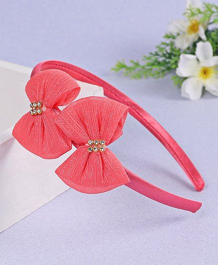 Babyhug Hair Band Sequin Bows Applique - Peach
