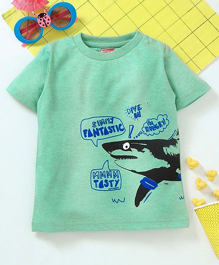 Babyhug Half Sleeves Tee Shark Print - Light Green