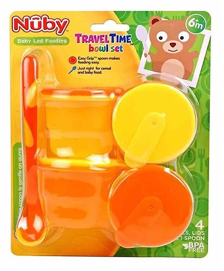 Nuby Travel Time Bowl Set Yellow & Orange - Pack of 4