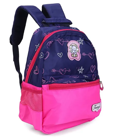School Bag Heart Print Fuchsia & Navy Blue - 12 Inches